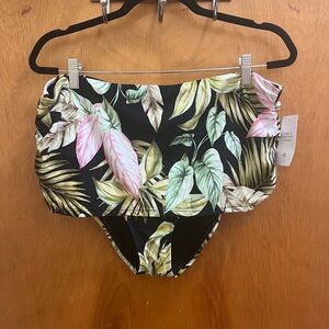 Lands’ End Tropical Leaf Print Bikini Bottom Size XL NWT